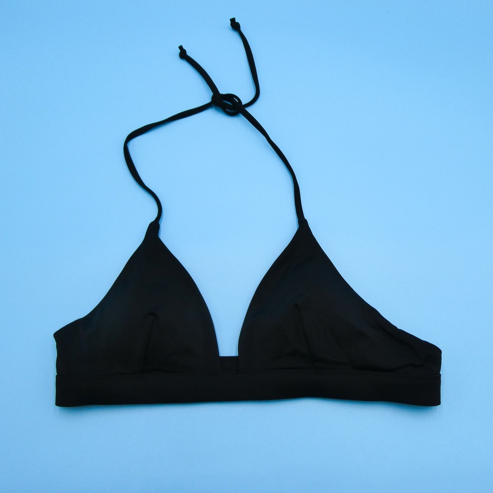 Victoria's Secret Bikini Top Womens Medium Triangle Halter Black Polyamide